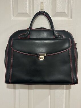 Vintage McKlein Leather Laptop Bag Black Red Outline Shoulder Strap Briefcase